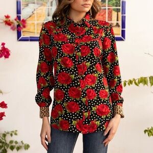 Rodeo Quincy x Ariat Floral Black and Red Women's Top